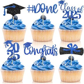 MEMOVAN 2025 Graduation Cupcake Toppers Glitter Class of 2025 Cupcake Topper 2025 Congrats Grad Cap Diploma Cupcake Picks Grad Cap Food Appetizer Picks For 2025 Graduation Theme Party Supplies-24pcs
