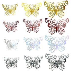 48 PCS Cake Butterfly Cake Decorations على الوجهين الورق الفراشة عيد الأم يوم عيد الحب عيد ميلاد أعياد الميلاد ثلاثية الأبعاد ديكور توببر لزخارف حفل زفاف الطفل