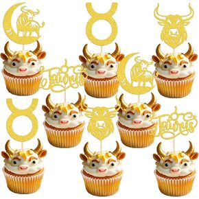 24 PCS Taurus Cupcake Toppers Tourus Cake Decorations Taurus Decortations Taurus Party Supplies