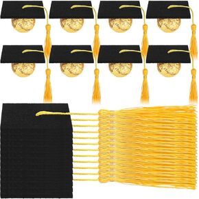 Lyrow 150 Pcs Graduation Cap Chocolate Decorations 2025 Graduation Cap Cupcake Topper Decoration with Tassel and Adhesive Dot for Class of 2025 Congrats Grad