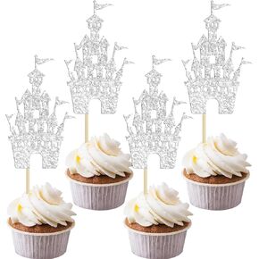 Gyufise 24pcs Castle Cupcake Topper Princess Cupcake Topcake Topcake Decords Birthdy Party Custle Queen Castle Cupcake for Birthday Birthday Baby Party Cake Decorations Supplies Gold