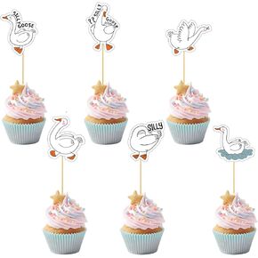 24pcs سخيفة أوزة كب كيك أعلى القبعات ، وأغطية الكعكة الكعك اللطيفة للبنين والبنات أطفال حفلة عيد ميلاد الطفل استحمام طفل زينة كعكة
