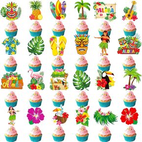 Hawaii Luau Party Cupcake Toppers Hawaiian عيد ميلاد ديكورات حفلة استوائية Aloha Tiki موضوع الحفلة كعكة الكب كيك لصالح هاواي الصيف لوازم استحمام الطفل