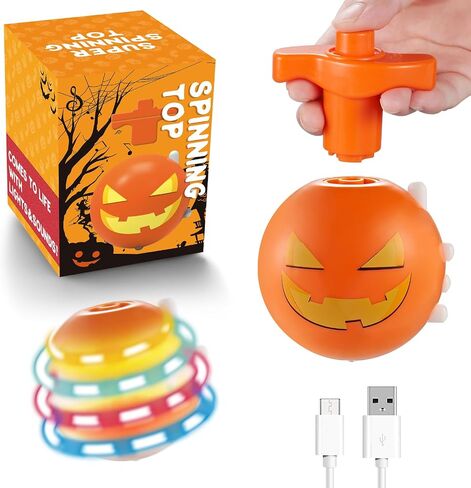 Spinning Top Light Up Toys Christmas Stocking Stuffers for Kids Rechargable Novelty Spinner Music Toys Halloween Birthday Gifts Party Favor Goodies Bags (Black-Monster) in Saudi Arabia