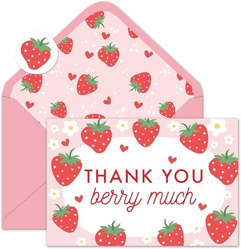 Whaline 24 Pack Strawberry Thank You Cards Bulk Pink Fruit Greeting Cards with Envelopes Stickers Blank Note Cards for Summer Wedding Birthday Baby Shower Party Supplies, 4 x 6 Inch in Kuwait