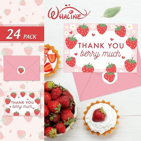Whaline 24 Pack Strawberry Thank You Cards Bulk Pink Fruit Greeting Cards with Envelopes Stickers Blank Note Cards for Summer Wedding Birthday Baby Shower Party Supplies, 4 x 6 Inch in Kuwait