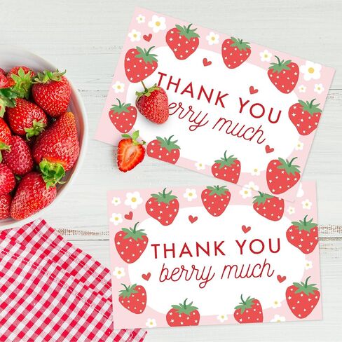 Whaline 24 Pack Strawberry Thank You Cards Bulk Pink Fruit Greeting Cards with Envelopes Stickers Blank Note Cards for Summer Wedding Birthday Baby Shower Party Supplies, 4 x 6 Inch in Kuwait