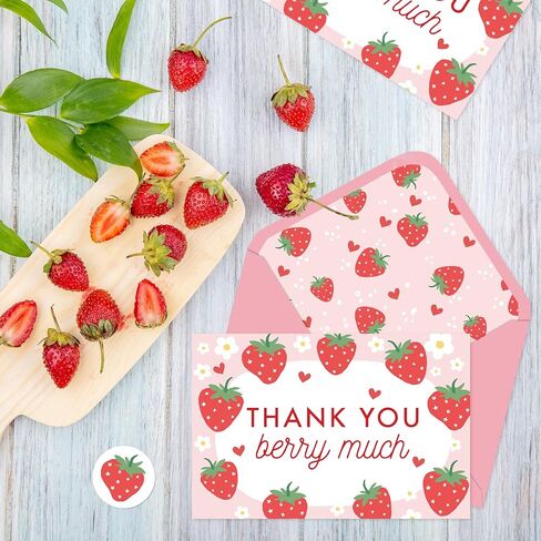 Whaline 24 Pack Strawberry Thank You Cards Bulk Pink Fruit Greeting Cards with Envelopes Stickers Blank Note Cards for Summer Wedding Birthday Baby Shower Party Supplies, 4 x 6 Inch in Kuwait