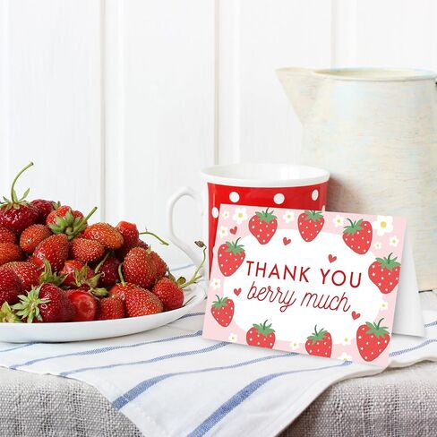 Whaline 24 Pack Strawberry Thank You Cards Bulk Pink Fruit Greeting Cards with Envelopes Stickers Blank Note Cards for Summer Wedding Birthday Baby Shower Party Supplies, 4 x 6 Inch in Kuwait