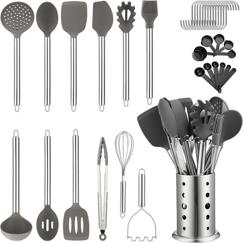 Kitchen Utensils Set, Kyraton 38 Piece Silicone kitchen Cooking Utensils Set with Utensil Rack, Spoon Spatula Set, Non-Stick kitchen Gadgets, Dishwasher Safe in Kuwait