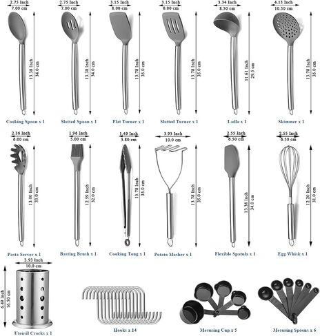 Kitchen Utensils Set, Kyraton 38 Piece Silicone kitchen Cooking Utensils Set with Utensil Rack, Spoon Spatula Set, Non-Stick kitchen Gadgets, Dishwasher Safe in Kuwait