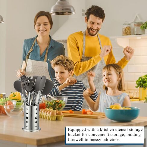 Kitchen Utensils Set, Kyraton 38 Piece Silicone kitchen Cooking Utensils Set with Utensil Rack, Spoon Spatula Set, Non-Stick kitchen Gadgets, Dishwasher Safe in Kuwait