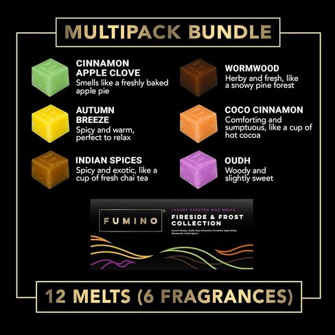 Fumino Fresh Luxury Handmory Strong Strapted Wax Jlets Multipack Essentials حزمة 12 مكعبات 6 عطور مع شمع العسل وزيت جوز الهند in Kuwait