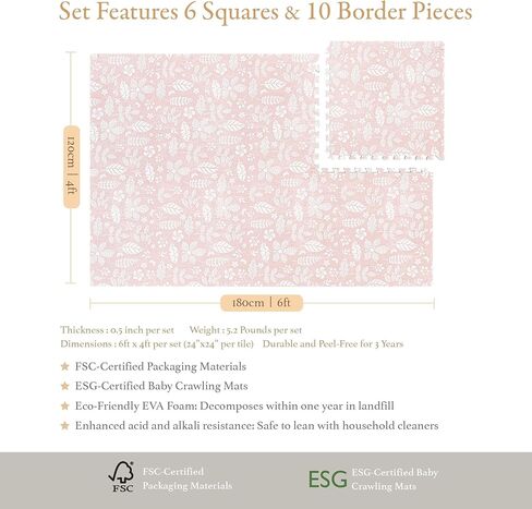 Premium Exercise & Baby Foam Play Mats - Stylish & Large Non-Toxic Puzzle Floor Mat - 6 Tiles - Spacious 6ft x 4ft - Peel-Resistant Reinforced Ver. - Soft, Thick, Waterproof - Tranquil Gray in Kuwait