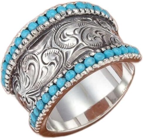 Carved Turquoise Ring 925 Sterling Silver Turquoise Ring Turquoise Stone Gemstone Statement Ring Gift Jewellery for Women Turquoise Diamond Rings Natural Gemstone Ring in Saudi Arabia