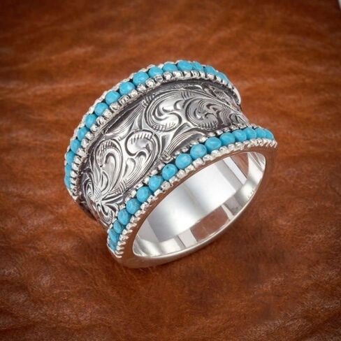 Carved Turquoise Ring 925 Sterling Silver Turquoise Ring Turquoise Stone Gemstone Statement Ring Gift Jewellery for Women Turquoise Diamond Rings Natural Gemstone Ring in Saudi Arabia