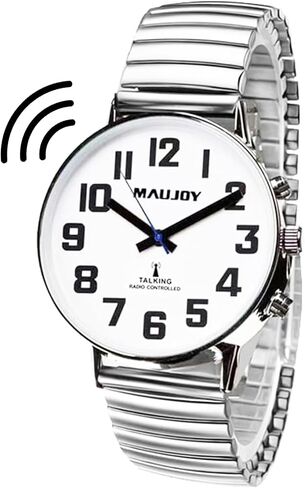 Atomic American English Talking Watch Speaks Clear and Loud Time, Date and Alarm time Stretch Band is Best Gift for Senior,Visually impaired, or Blind People in Kuwait