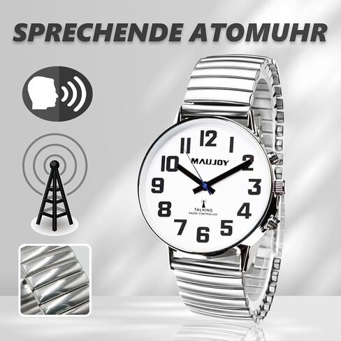 Atomic American English Talking Watch Speaks Clear and Loud Time, Date and Alarm time Stretch Band is Best Gift for Senior,Visually impaired, or Blind People in Kuwait