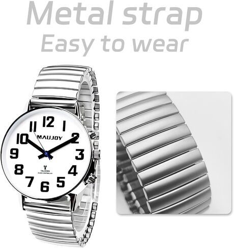 Atomic American English Talking Watch Speaks Clear and Loud Time, Date and Alarm time Stretch Band is Best Gift for Senior,Visually impaired, or Blind People in Kuwait