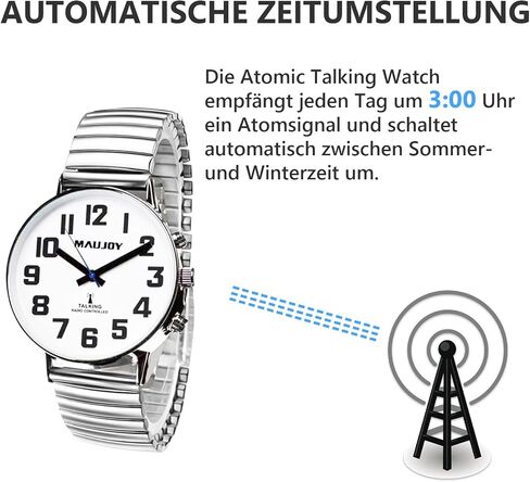 Atomic American English Talking Watch Speaks Clear and Loud Time, Date and Alarm time Stretch Band is Best Gift for Senior,Visually impaired, or Blind People in Kuwait