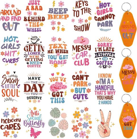 UV DTF Transfer Stickers: 80 Pieces Small UV DTF Motel Keychain Decal, Boho Butterfly, Cactus, Flower, Bible Verses Waterproof UVDTF Motel Keychain Wraps Stickers for Hotel Key Chains in Kuwait