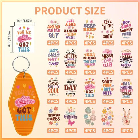 UV DTF Transfer Stickers: 80 Pieces Small UV DTF Motel Keychain Decal, Boho Butterfly, Cactus, Flower, Bible Verses Waterproof UVDTF Motel Keychain Wraps Stickers for Hotel Key Chains in Kuwait