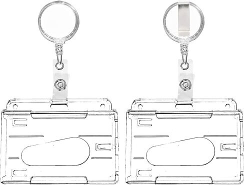 Horizontal Clear Badge Holders and Retractable Round Badge Reel Clips, Transparent PC Hard Plastic ID Name Card Holder with Thumb Slot,for Office School Hospitl Driver Passe in Saudi Arabia