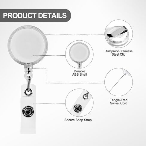 Horizontal Clear Badge Holders and Retractable Round Badge Reel Clips, Transparent PC Hard Plastic ID Name Card Holder with Thumb Slot,for Office School Hospitl Driver Passe in Saudi Arabia