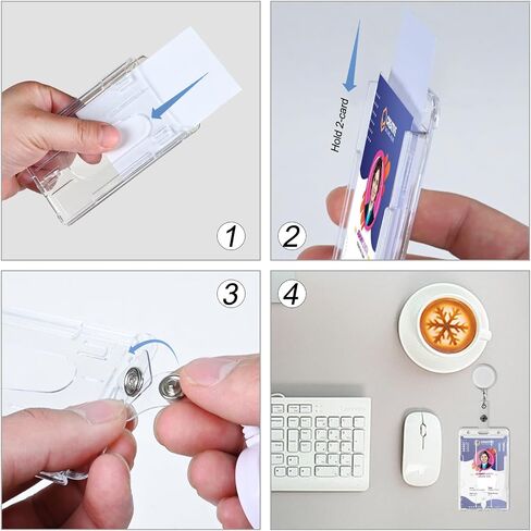 Horizontal Clear Badge Holders and Retractable Round Badge Reel Clips, Transparent PC Hard Plastic ID Name Card Holder with Thumb Slot,for Office School Hospitl Driver Passe in Saudi Arabia