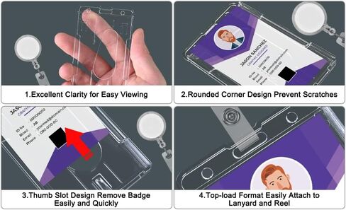 Horizontal Clear Badge Holders and Retractable Round Badge Reel Clips, Transparent PC Hard Plastic ID Name Card Holder with Thumb Slot,for Office School Hospitl Driver Passe in Saudi Arabia