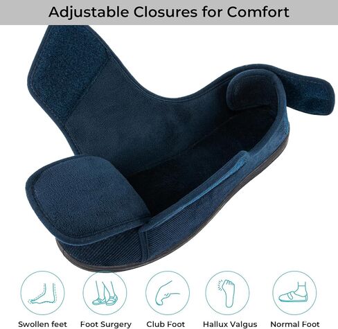 HomeTop Men's Adjustable Hook and Loop Memory Foam Diabetic Slippers, Comfy Indoor Outdoor Extra Wide House Shoes for Swollen Feet in Saudi Arabia
