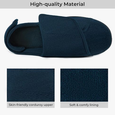 HomeTop Men's Adjustable Hook and Loop Memory Foam Diabetic Slippers, Comfy Indoor Outdoor Extra Wide House Shoes for Swollen Feet in Saudi Arabia