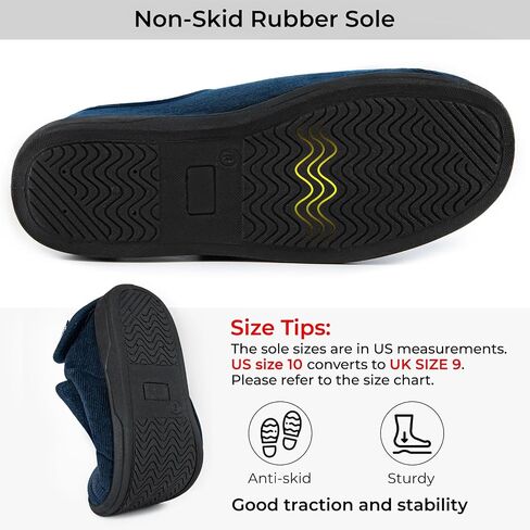 HomeTop Men's Adjustable Hook and Loop Memory Foam Diabetic Slippers, Comfy Indoor Outdoor Extra Wide House Shoes for Swollen Feet in Saudi Arabia