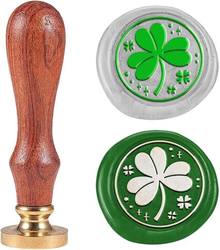 Four Leaf Clover Wax Seal Stamp 1" Vintage Sealing Stamps Removable Brass Head Seal Stamp with Wooden Handle for Happy St. Patrick's Day Envelope Greeting Card Invitations Gift Wrapping in Saudi Arabia