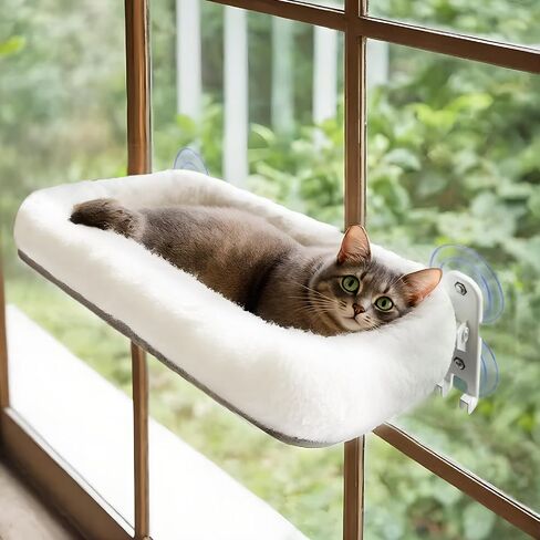 Cordless Cat Window Perch for Large Cats, Glow in The Dark Cat Window Hammock with Hook Design, Easy to Assemble, Foldable Window Seat for Cats Inside, Gray L in Saudi Arabia