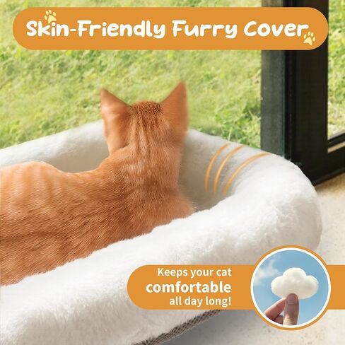 Cordless Cat Window Perch for Large Cats, Glow in The Dark Cat Window Hammock with Hook Design, Easy to Assemble, Foldable Window Seat for Cats Inside, Gray L in Saudi Arabia