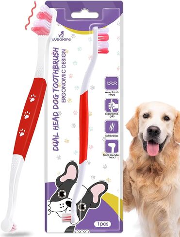 Dog Toothbrush - Dual Head Tooth Brush Newly Upgraded 60° Wavy Brush Head - Surrounds Teeth Like a Cloud for Dental Care and Cleaning - Suitable for Large/Medium and Small Dogs (Small Head End) in Saudi Arabia