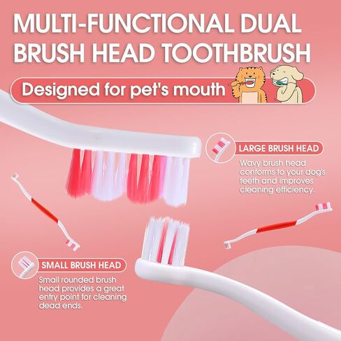 Dog Toothbrush - Dual Head Tooth Brush Newly Upgraded 60° Wavy Brush Head - Surrounds Teeth Like a Cloud for Dental Care and Cleaning - Suitable for Large/Medium and Small Dogs (Small Head End) in Saudi Arabia