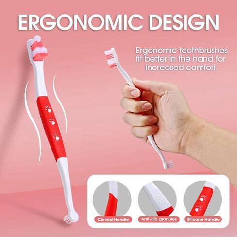 Dog Toothbrush - Dual Head Tooth Brush Newly Upgraded 60° Wavy Brush Head - Surrounds Teeth Like a Cloud for Dental Care and Cleaning - Suitable for Large/Medium and Small Dogs (Small Head End) in Saudi Arabia