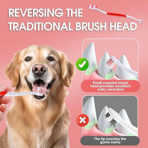 Dog Toothbrush - Dual Head Tooth Brush Newly Upgraded 60° Wavy Brush Head - Surrounds Teeth Like a Cloud for Dental Care and Cleaning - Suitable for Large/Medium and Small Dogs (Small Head End) in Saudi Arabia