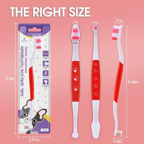 Dog Toothbrush - Dual Head Tooth Brush Newly Upgraded 60° Wavy Brush Head - Surrounds Teeth Like a Cloud for Dental Care and Cleaning - Suitable for Large/Medium and Small Dogs (Small Head End) in Saudi Arabia