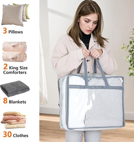 Budding Joy 6 Pack Clear Zippered Storage Bags for Clothes,40L Closet Organizers and Storage Containers Vinyl Moving Bag for Bedding, Linen, Blankets, Comforters, Clothing & Toys in Saudi Arabia