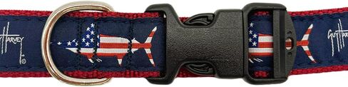 Preston Heavy Duty Adjustable Dog Collar or Dog Leash - Ideal Dog Collars and Leashes Come in Different Sizes for All Dogs. Guy Harvey USA Marlin (Medium Collar 1.25 inch), Red, White, Blue in Kuwait