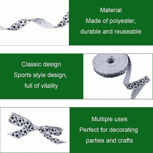 50 Yards Sports Soccer Ribbon Black and White Striped Ribbon Soccer Pattern Ribbon for DIY Gift Wrap Wedding Themed Party Craft Decoration Floral Design(1 Piece) in Kuwait