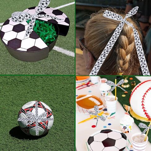 50 Yards Sports Soccer Ribbon Black and White Striped Ribbon Soccer Pattern Ribbon for DIY Gift Wrap Wedding Themed Party Craft Decoration Floral Design(1 Piece) in Kuwait