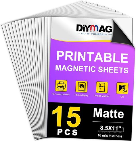 DIYMAG Printable Magnetic Sheets, 32Pcs 8.5 x 11 Inch Flexible Magnet Sheets Matte Non Adhesive Magnetic Paper for Inkjet Printer Photo DIY Crafts in Kuwait