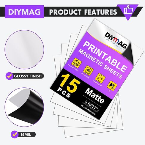 DIYMAG Printable Magnetic Sheets, 32Pcs 8.5 x 11 Inch Flexible Magnet Sheets Matte Non Adhesive Magnetic Paper for Inkjet Printer Photo DIY Crafts in Kuwait