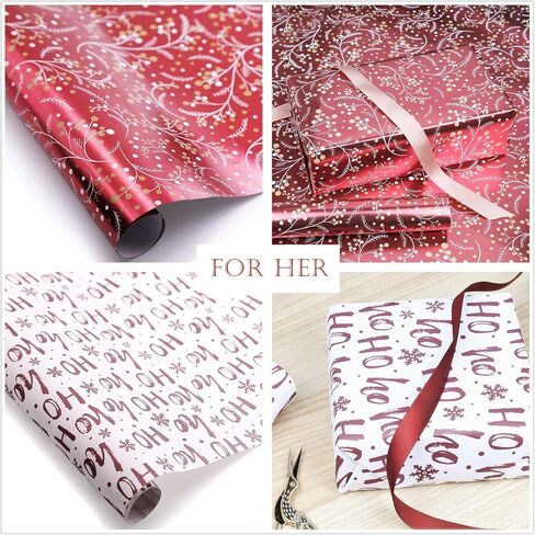 UNIQOOO 6 Design Christmas Wrapping Paper Precut Sheet, 39.4x17 Each, Red Gold Kraft Foil Gift Wrap, 18 Pack Family Bundle in Saudi Arabia