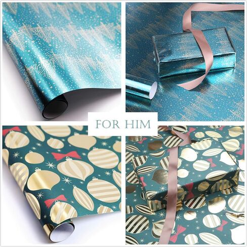UNIQOOO 6 Design Christmas Wrapping Paper Precut Sheet, 39.4x17 Each, Red Gold Kraft Foil Gift Wrap, 18 Pack Family Bundle in Saudi Arabia