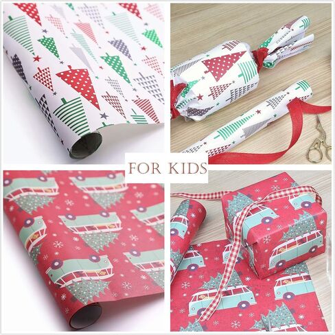 UNIQOOO 6 Design Christmas Wrapping Paper Precut Sheet, 39.4x17 Each, Red Gold Kraft Foil Gift Wrap, 18 Pack Family Bundle in Saudi Arabia